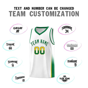 Custom White Gold-Kelly Green Personalized Two Tone Font Sports Uniform Basketball Jersey