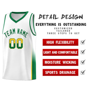 Custom White Gold-Kelly Green Personalized Two Tone Font Sports Uniform Basketball Jersey