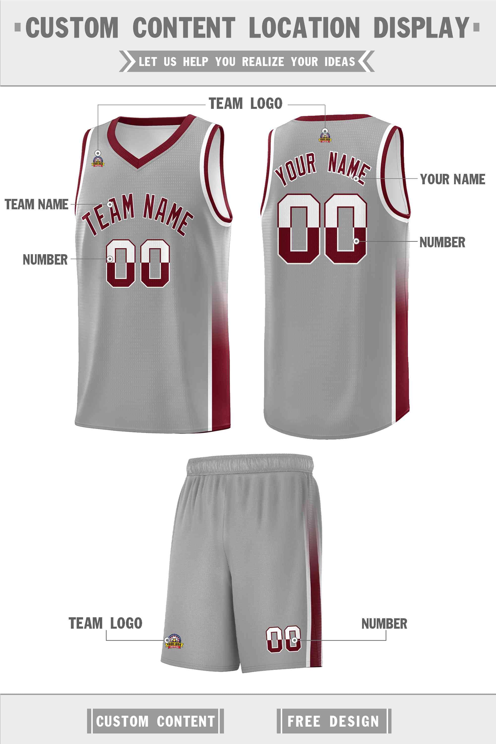 Custom Gray White-Crimson Personalized Two Tone Font Sports Uniform Basketball Jersey