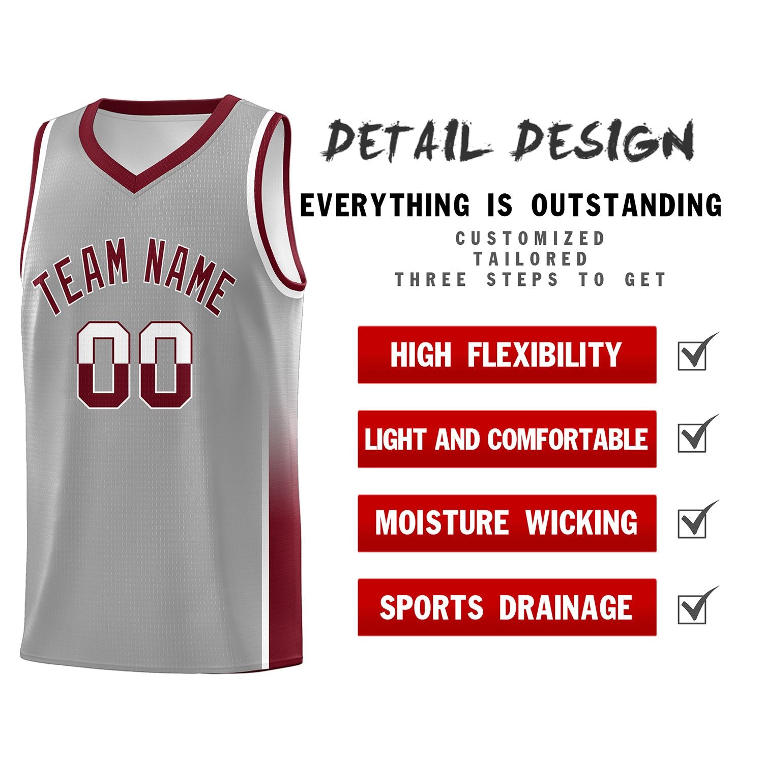 Custom Gray White-Crimson Personalized Two Tone Font Sports Uniform Basketball Jersey