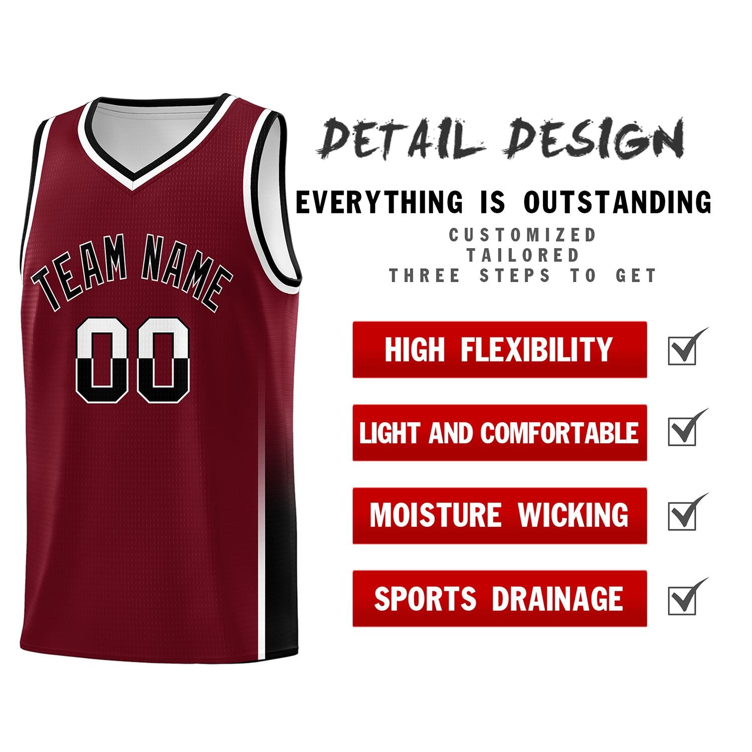 Custom Crimson White-Black Personalized Two Tone Font Sports Uniform Basketball Jersey