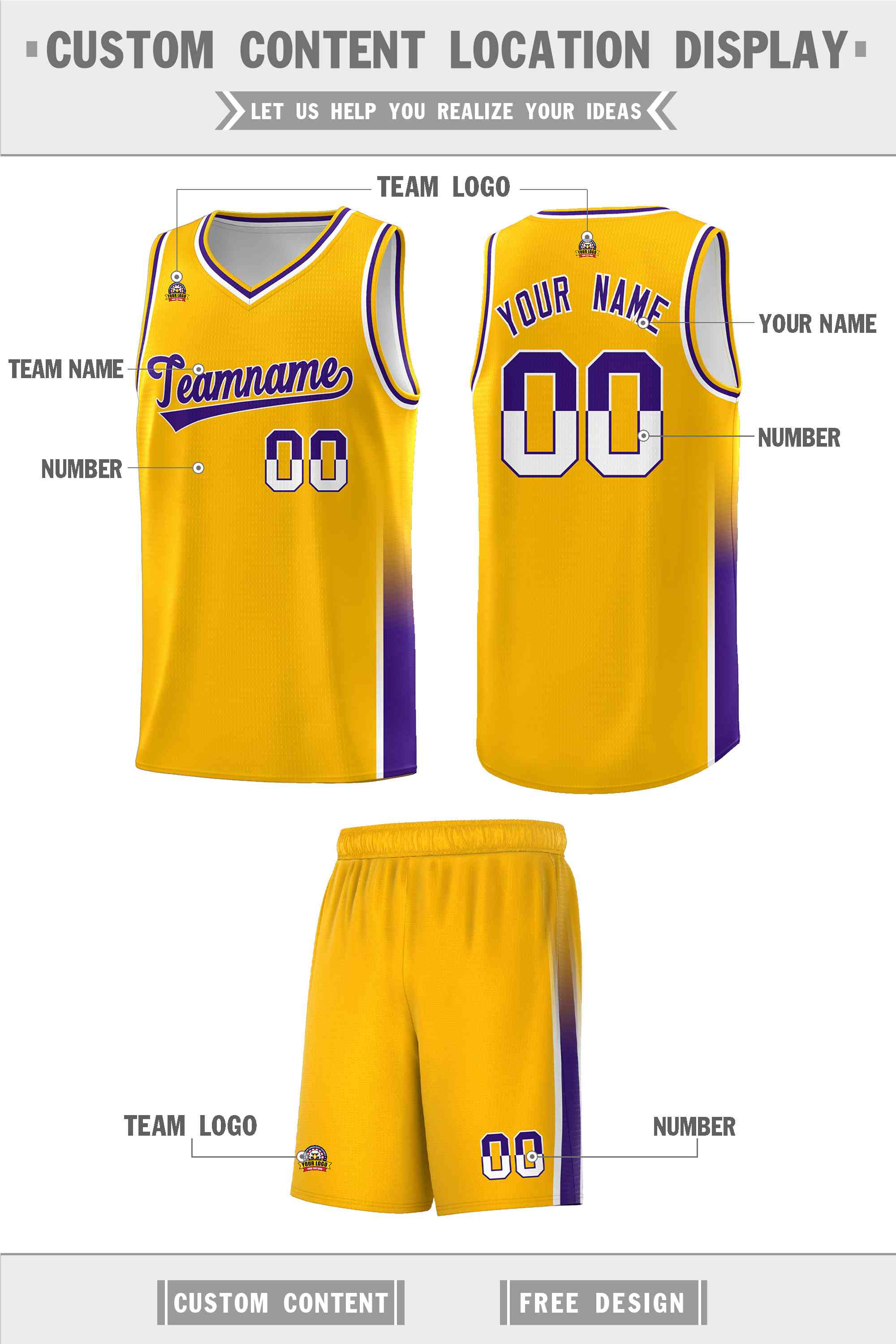 Custom Yellow White-Purple Personalized Two Tone Font Sports Uniform Basketball Jersey