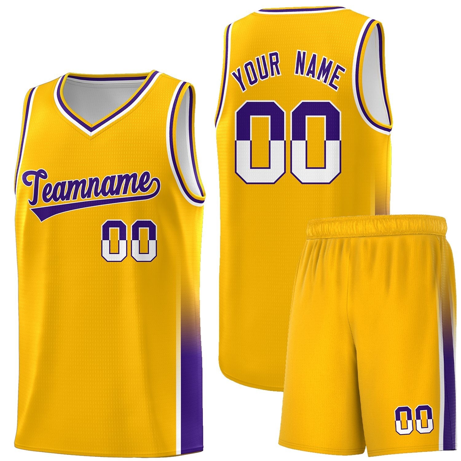 Custom Yellow White-Purple Personalized Two Tone Font Sports Uniform Basketball Jersey