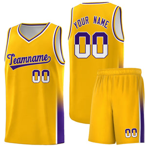 Custom Yellow White-Purple Personalized Two Tone Font Sports Uniform Basketball Jersey