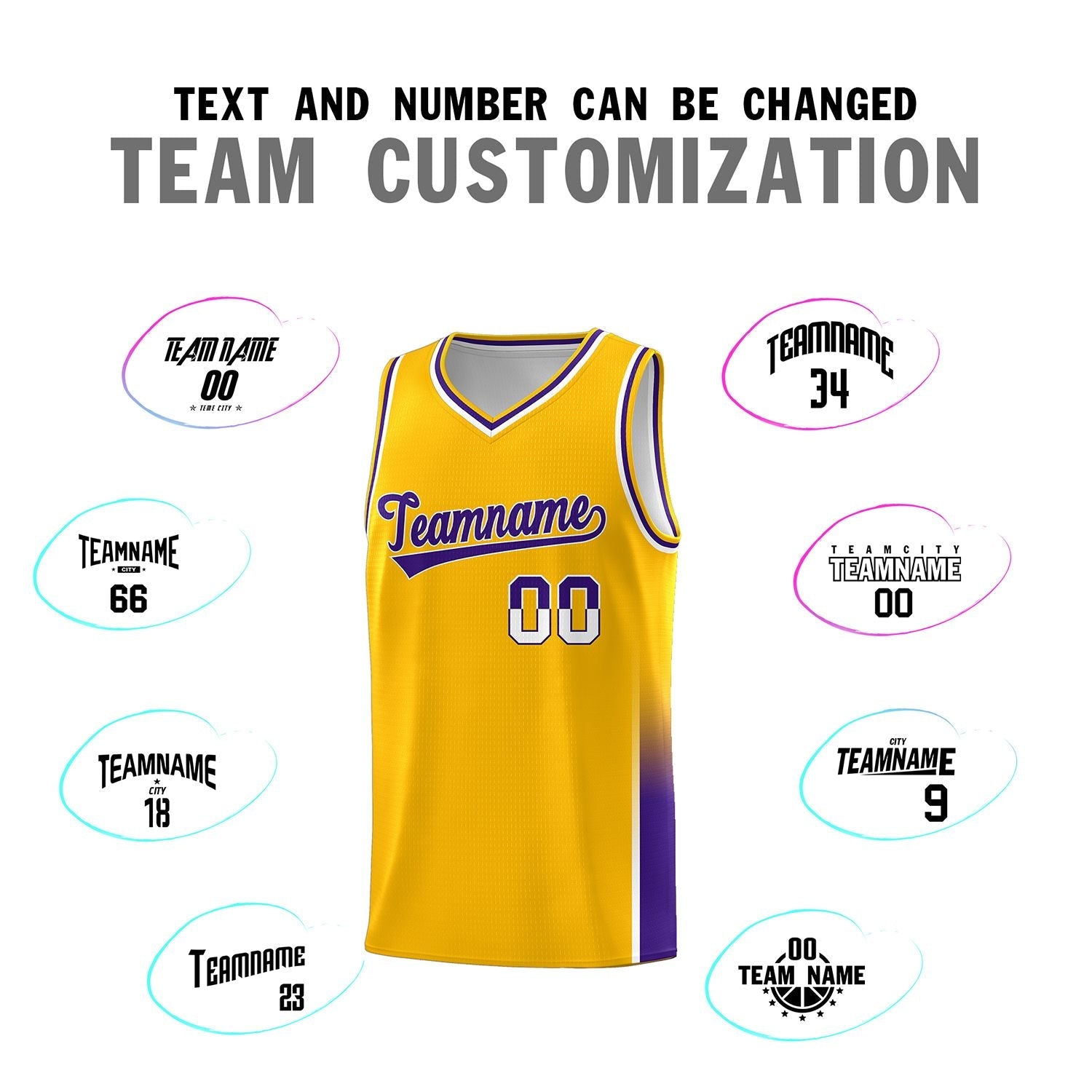 Custom Yellow White-Purple Personalized Two Tone Font Sports Uniform Basketball Jersey