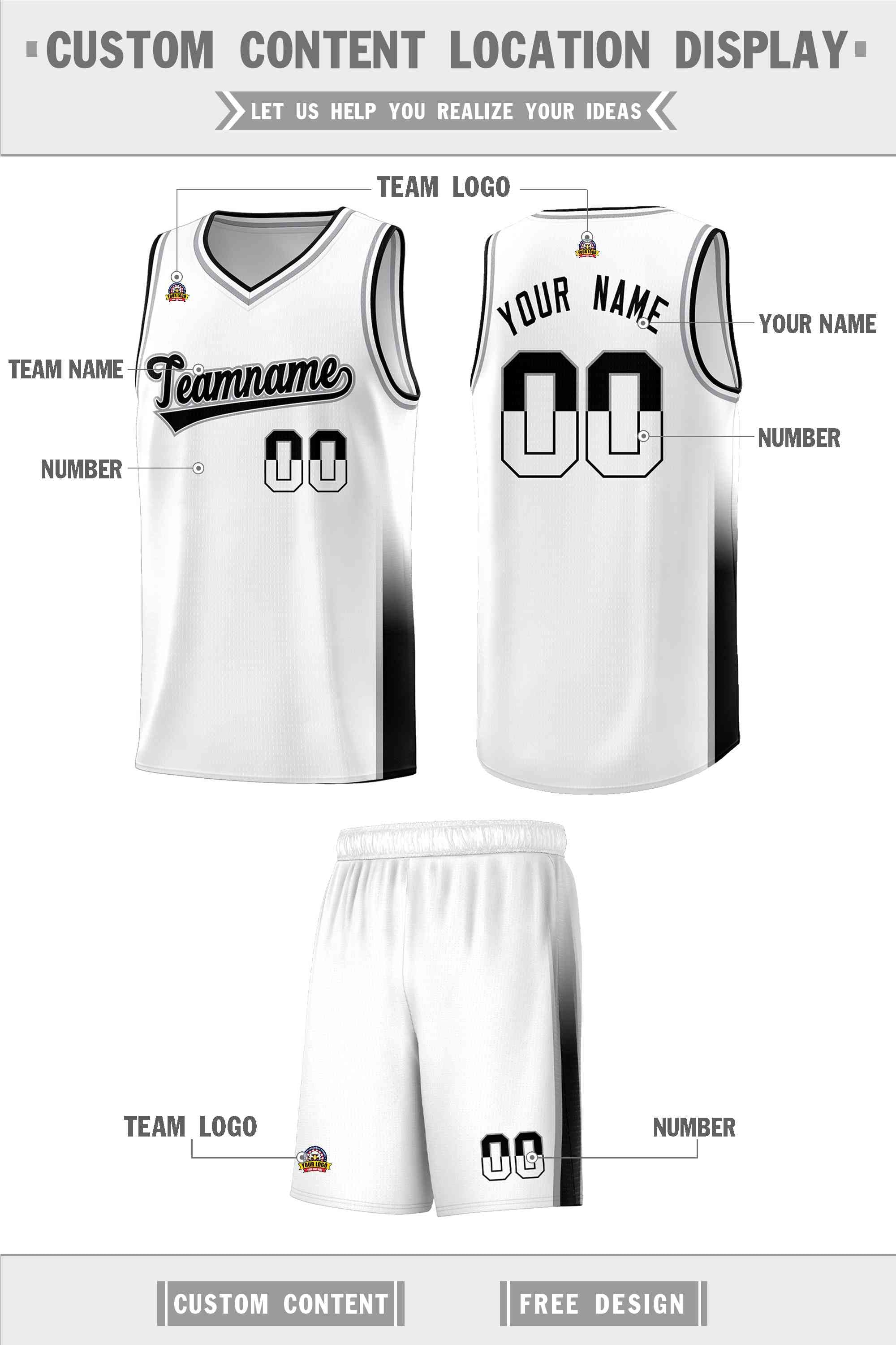 Custom White Gray-Black Personalized Two Tone Font Sports Uniform Basketball Jersey