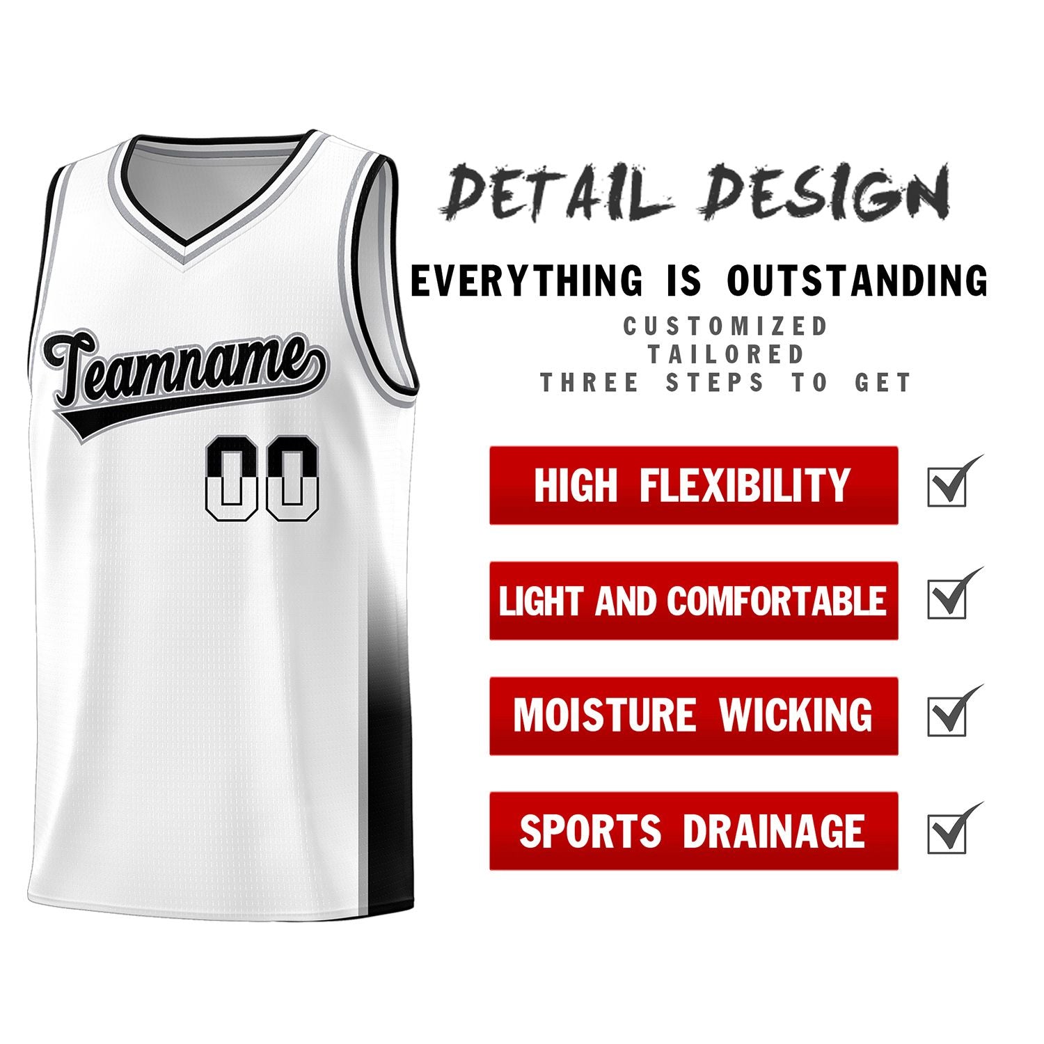 Custom White Gray-Black Personalized Two Tone Font Sports Uniform Basketball Jersey