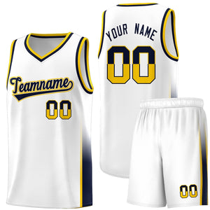 Custom White Yellow-Navy Personalized Two Tone Font Sports Uniform Basketball Jersey