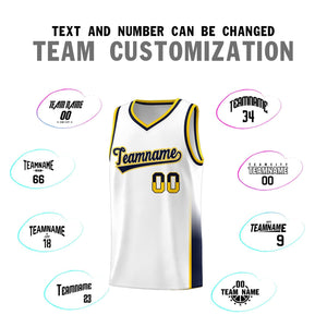 Custom White Yellow-Navy Personalized Two Tone Font Sports Uniform Basketball Jersey