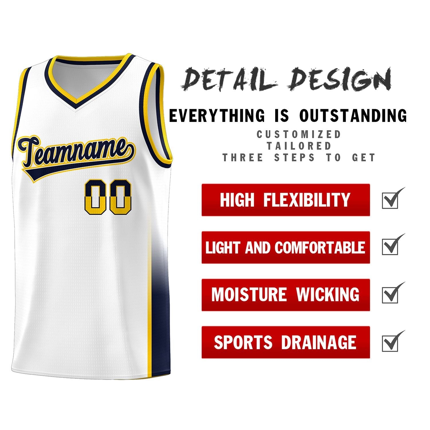 Custom White Yellow-Navy Personalized Two Tone Font Sports Uniform Basketball Jersey