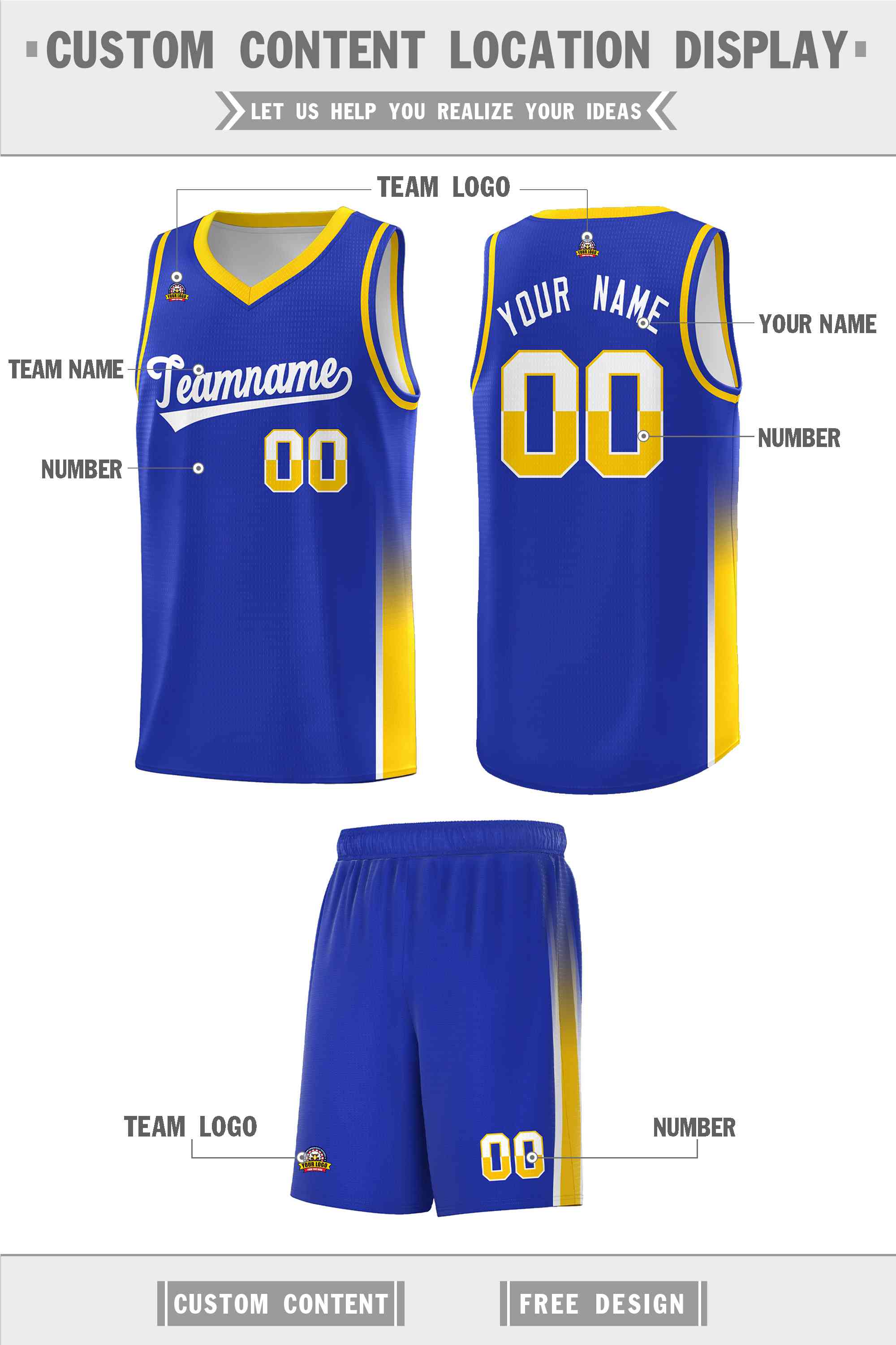 Custom Royal White-Gold Personalized Two Tone Font Sports Uniform Basketball Jersey