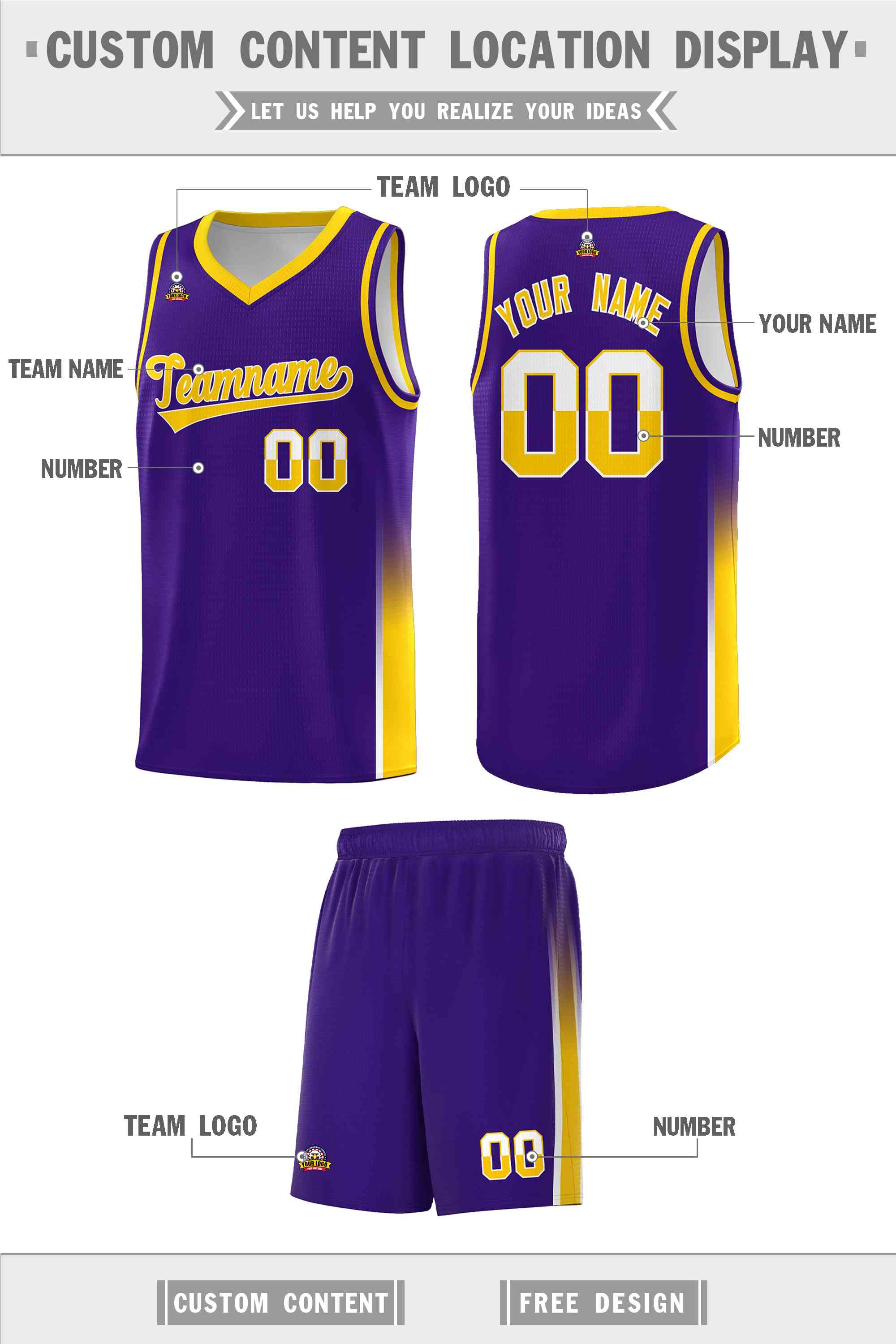 Custom Purple White-Yellow Personalized Two Tone Font Sports Uniform Basketball Jersey