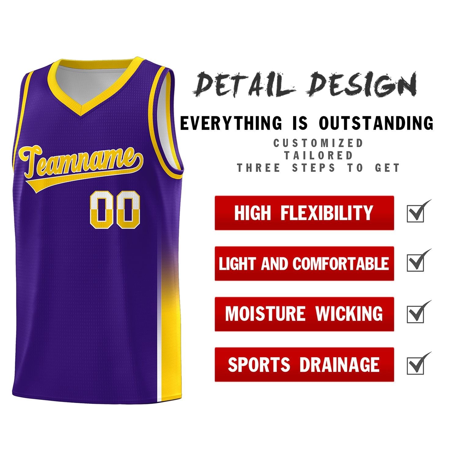 Custom Purple White-Yellow Personalized Two Tone Font Sports Uniform Basketball Jersey