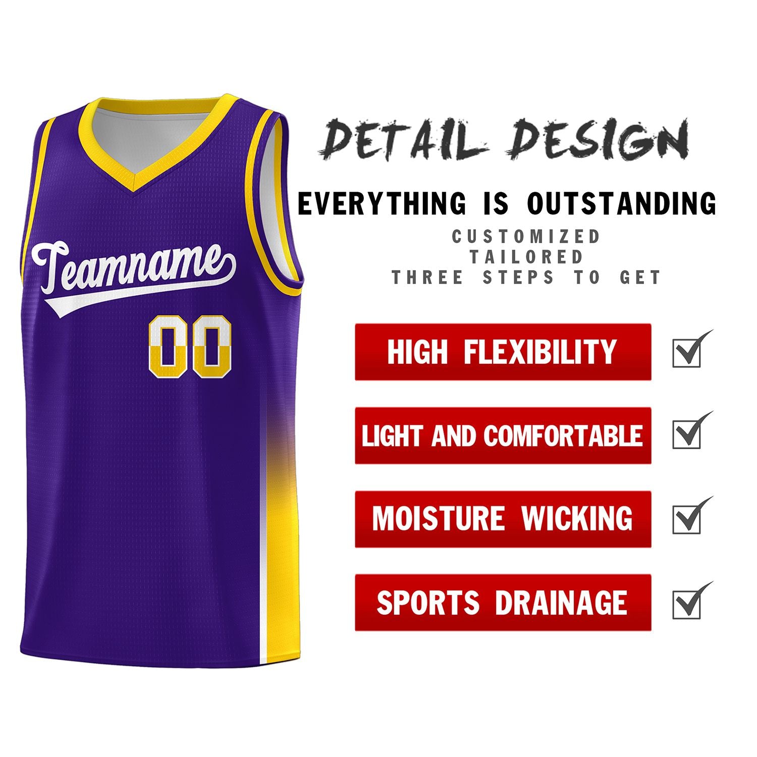 Custom Purple White-Yellow Personalized Two Tone Font Sports Uniform Basketball Jersey