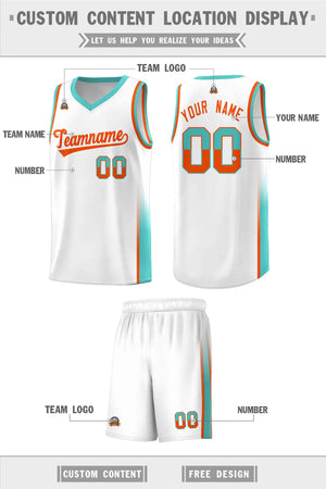 Custom White Orange-Aqua Personalized Two Tone Font Sports Uniform Basketball Jersey