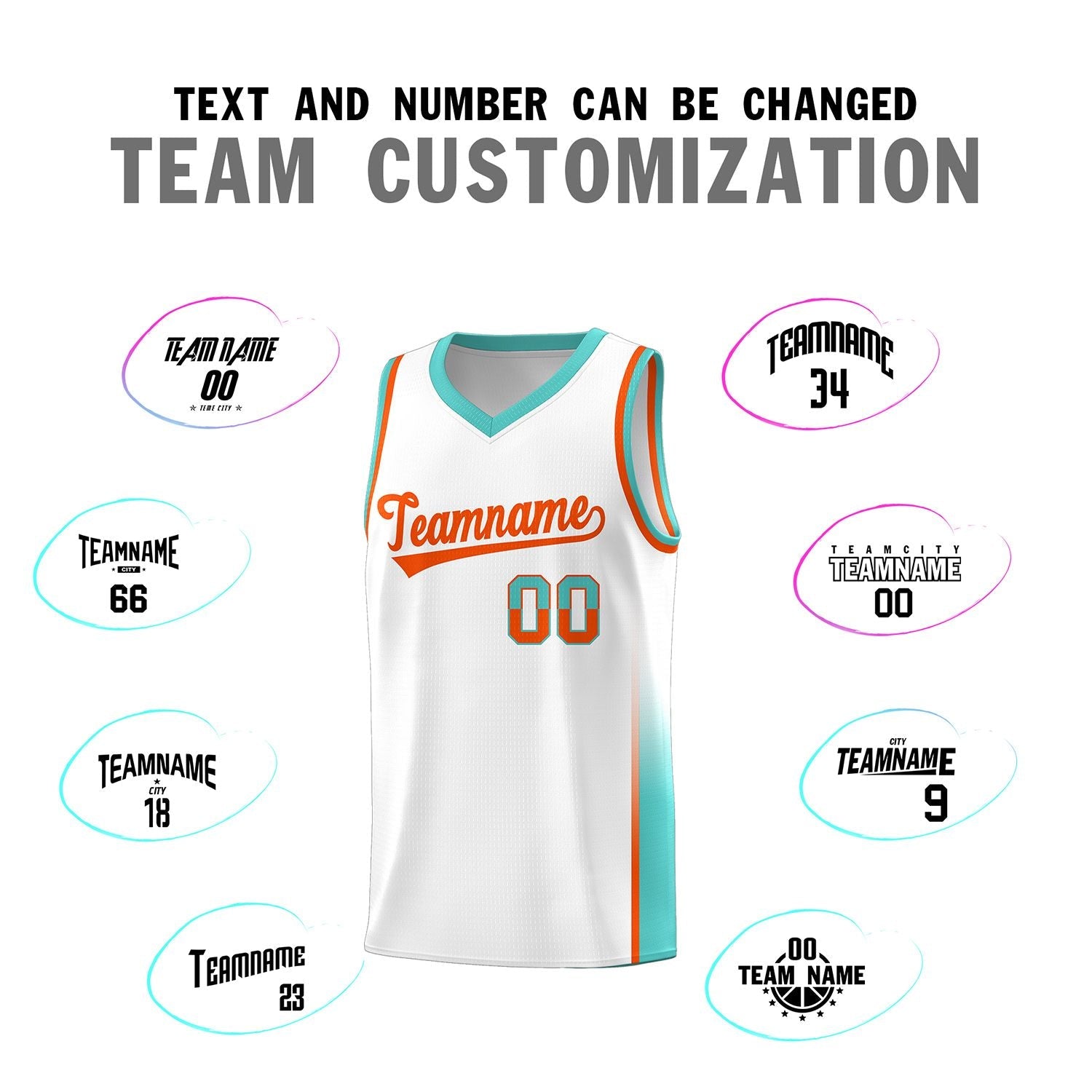 Custom White Orange-Aqua Personalized Two Tone Font Sports Uniform Basketball Jersey