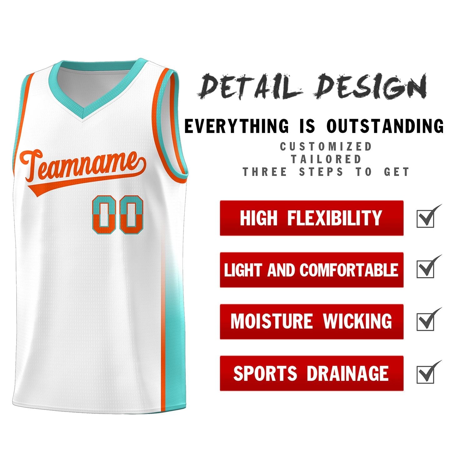 Custom White Orange-Aqua Personalized Two Tone Font Sports Uniform Basketball Jersey