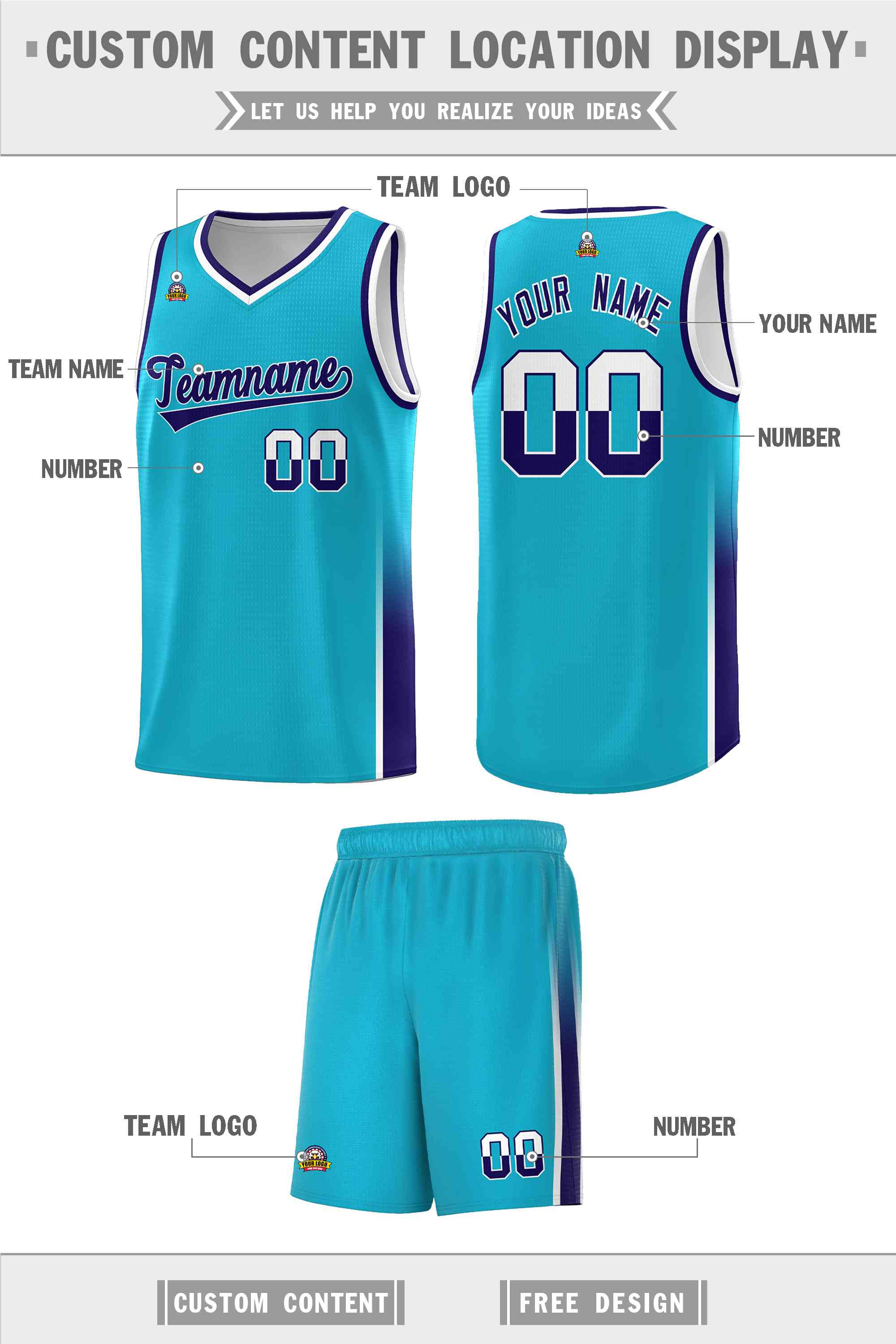 Custom Sky Blue White-Purple Personalized Two Tone Font Sports Uniform Basketball Jersey