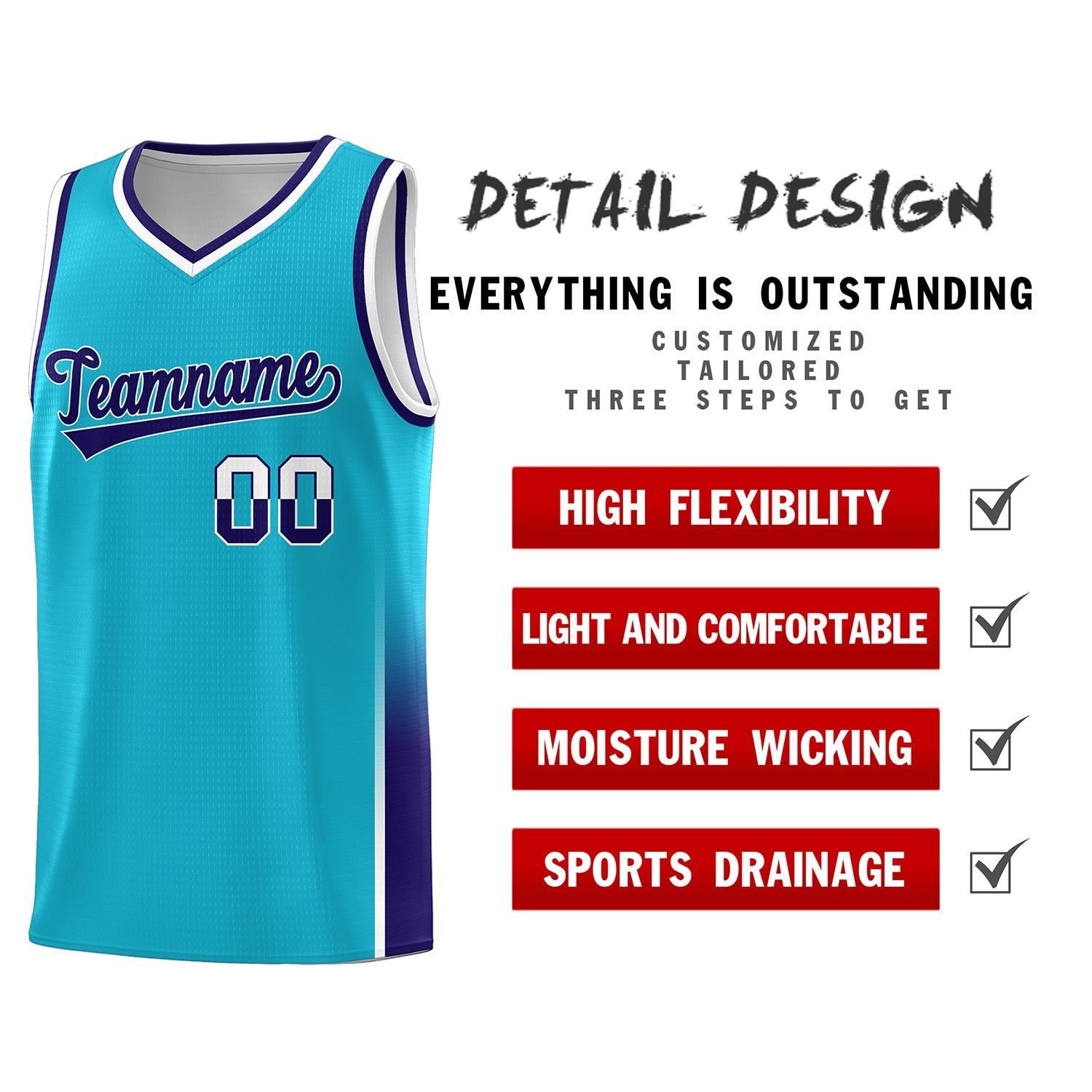 Custom Sky Blue White-Purple Personalized Two Tone Font Sports Uniform Basketball Jersey