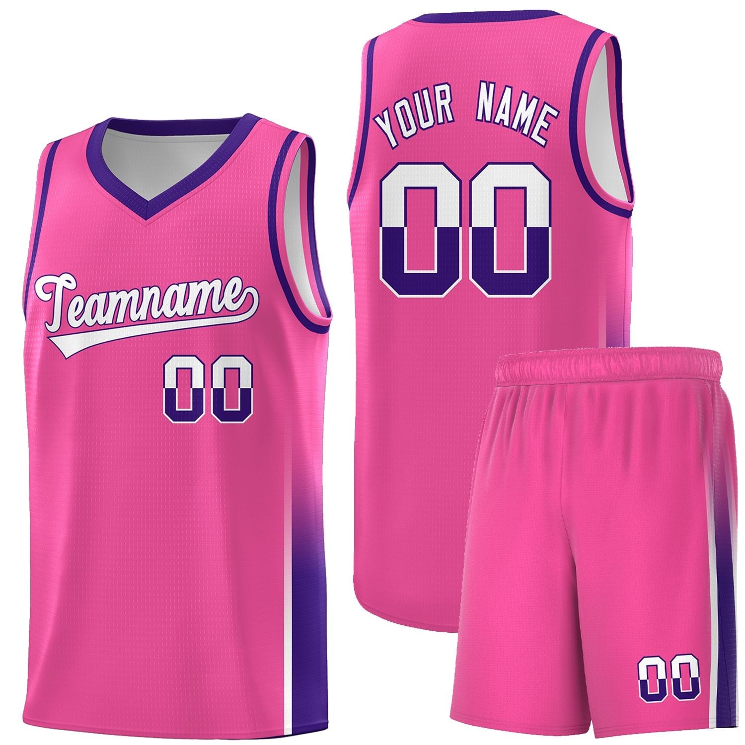 Custom Pink White-Purple Personalized Two Tone Font Sports Uniform Basketball Jersey