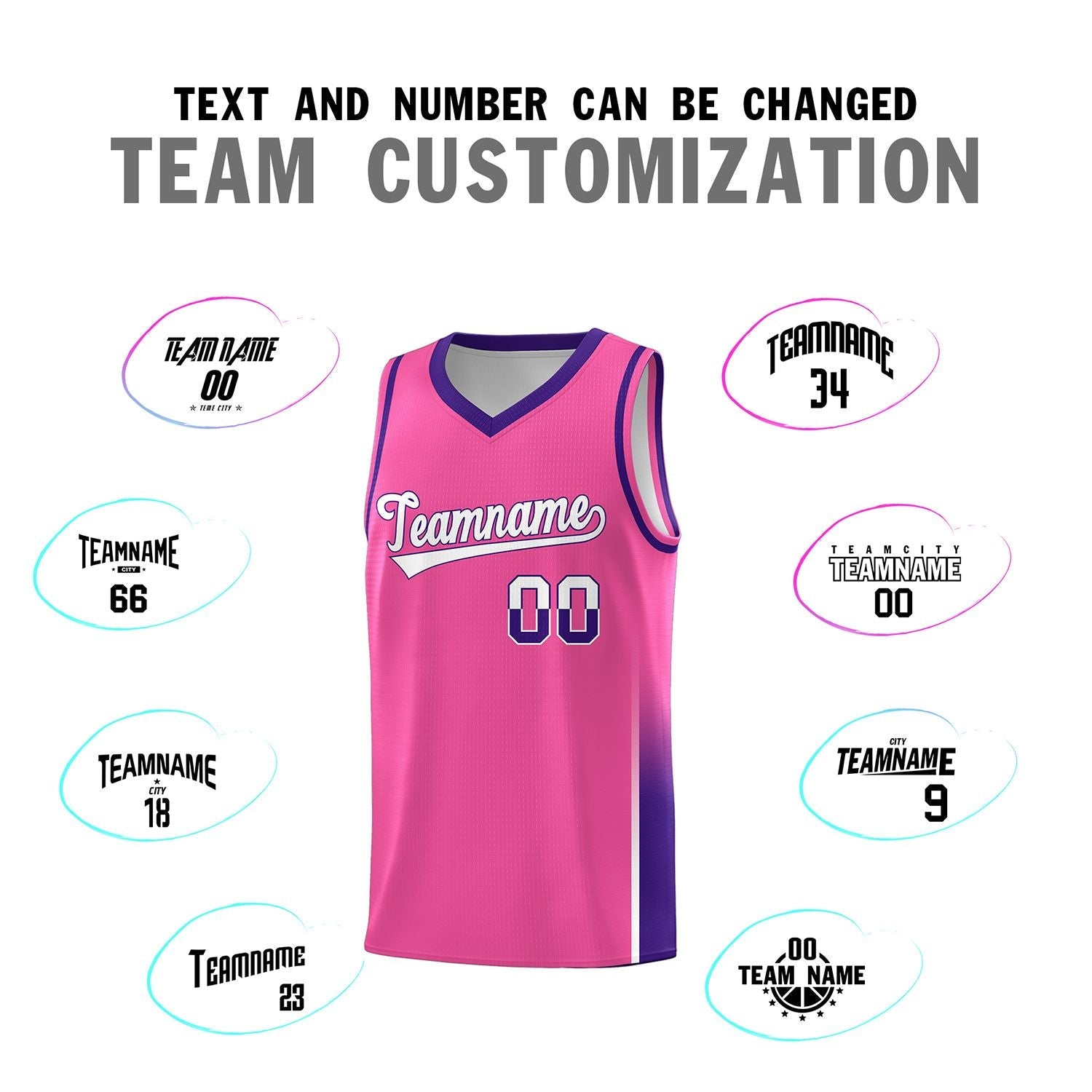 Custom Pink White-Purple Personalized Two Tone Font Sports Uniform Basketball Jersey