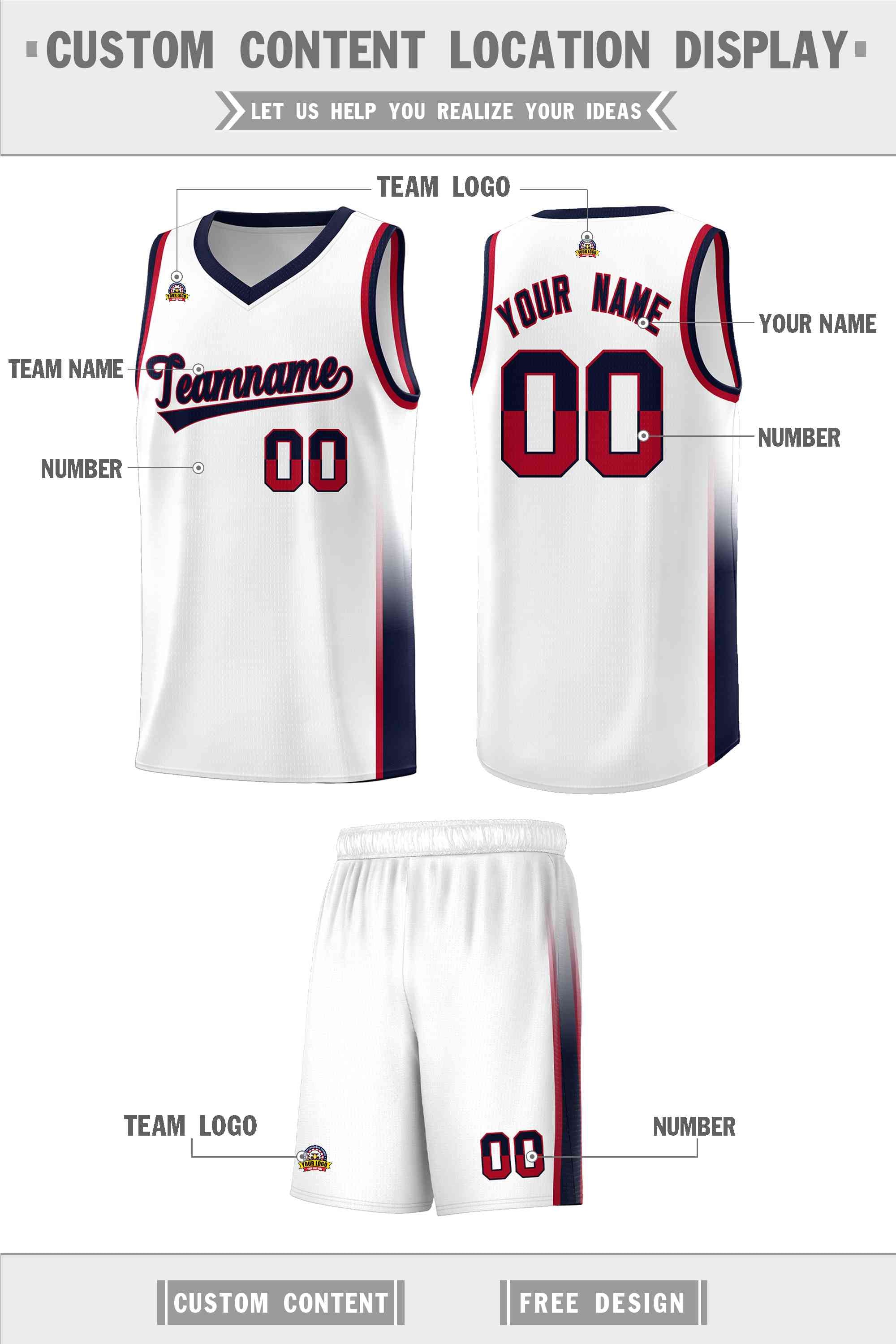 Custom White Red-Navy Personalized Two Tone Font Sports Uniform Basketball Jersey