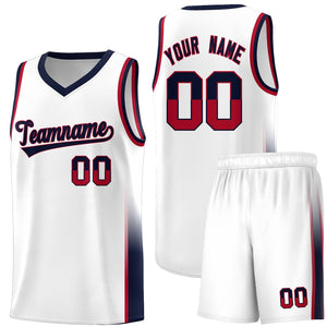 Custom White Red-Navy Personalized Two Tone Font Sports Uniform Basketball Jersey