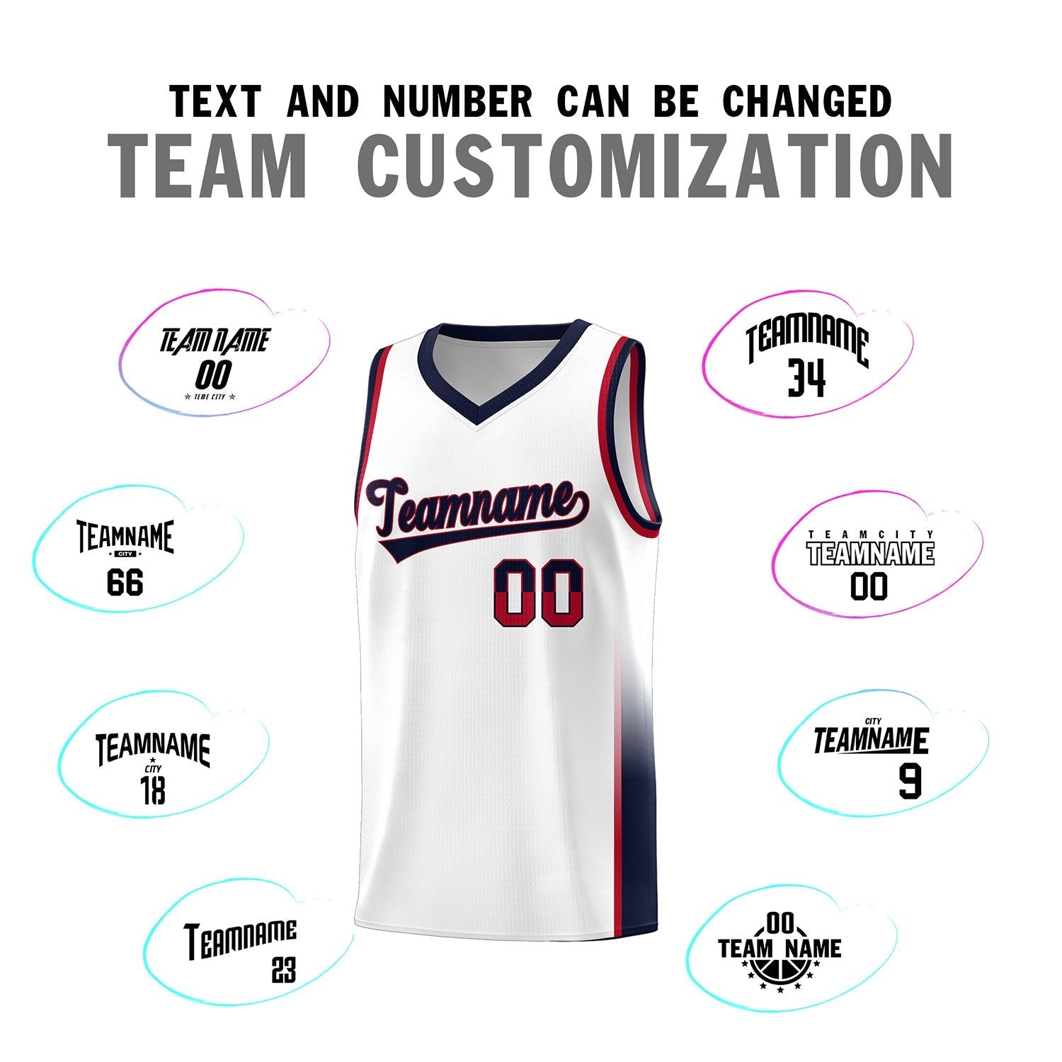 Custom White Red-Navy Personalized Two Tone Font Sports Uniform Basketball Jersey