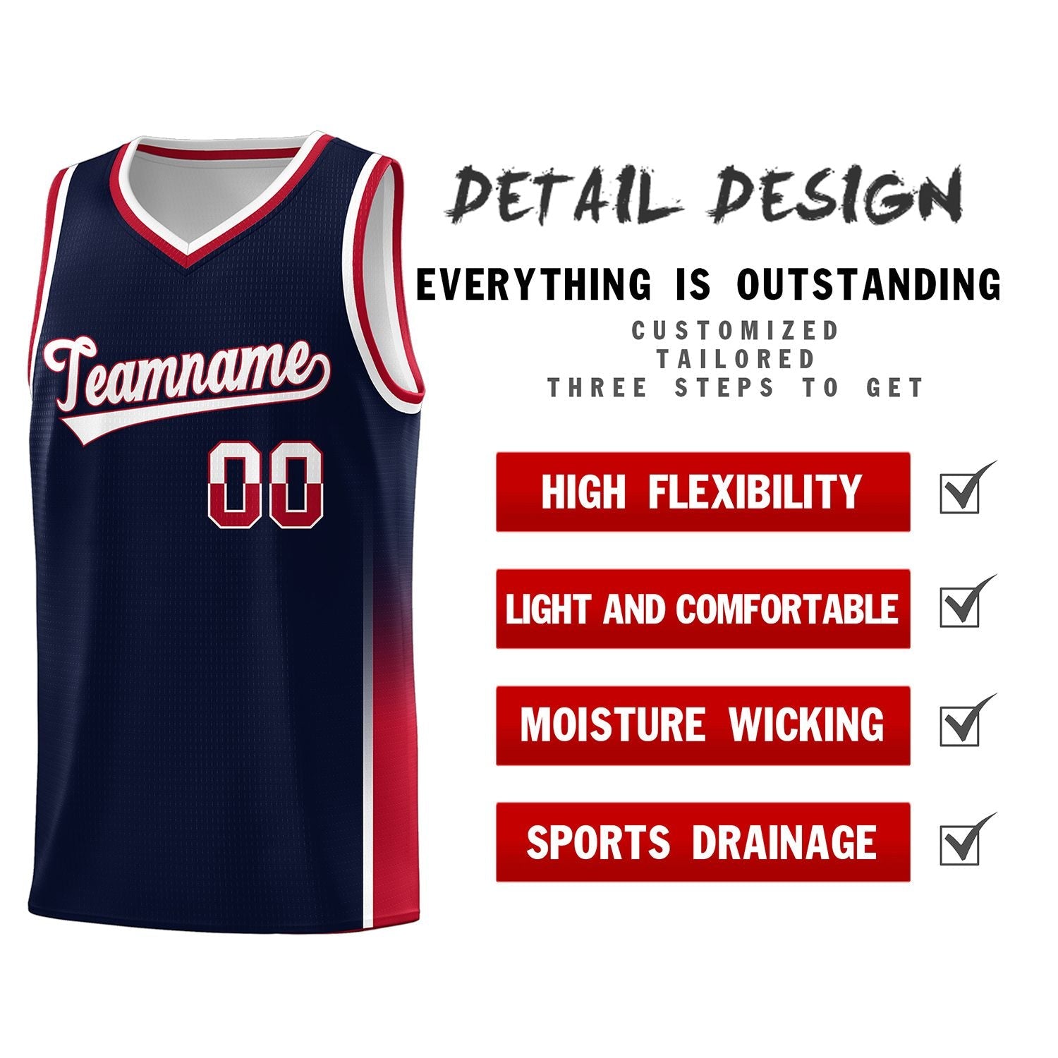 Custom Navy White-Red Personalized Two Tone Font Sports Uniform Basketball Jersey