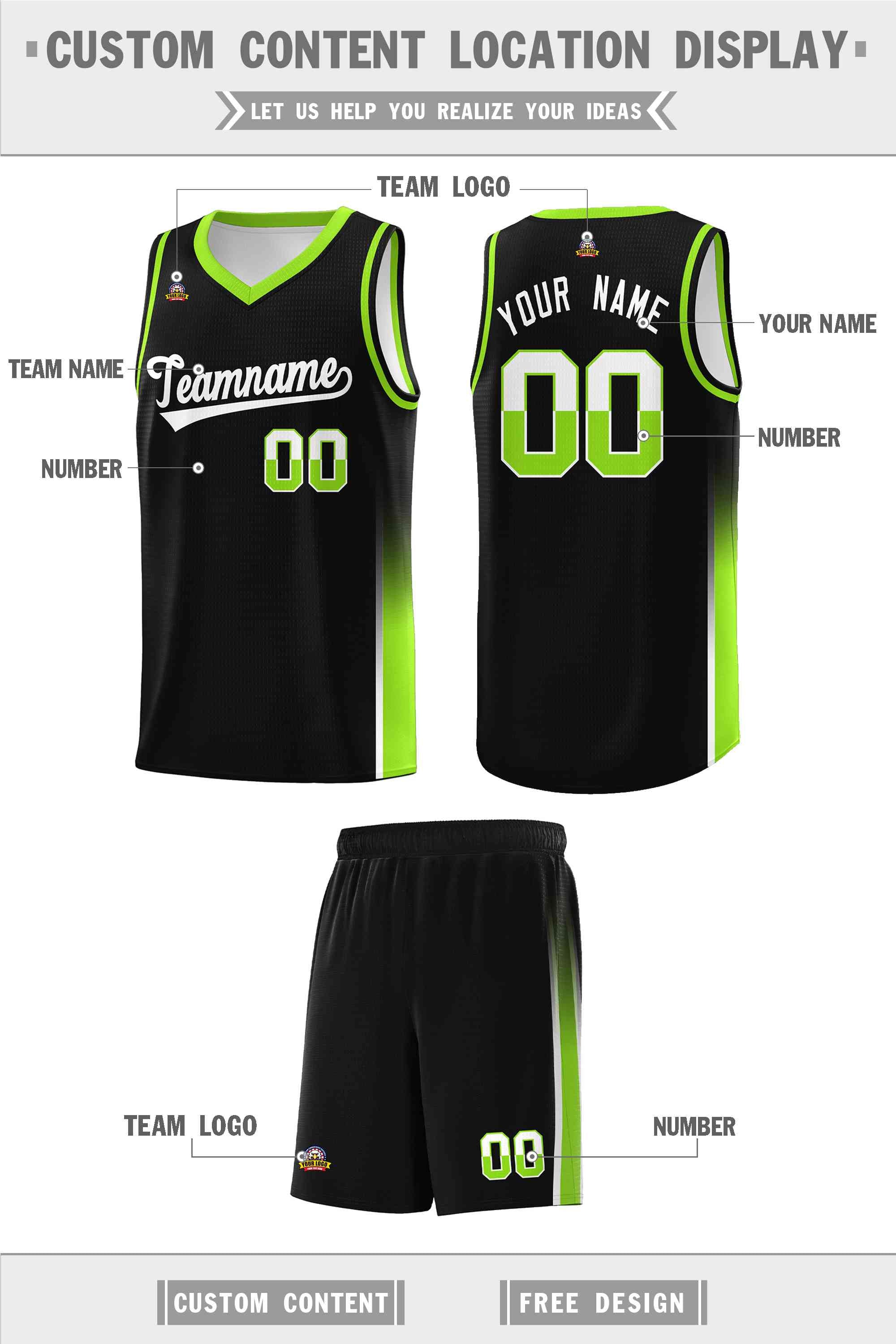 Custom Black White-Neon Green Personalized Two Tone Font Sports Uniform Basketball Jersey