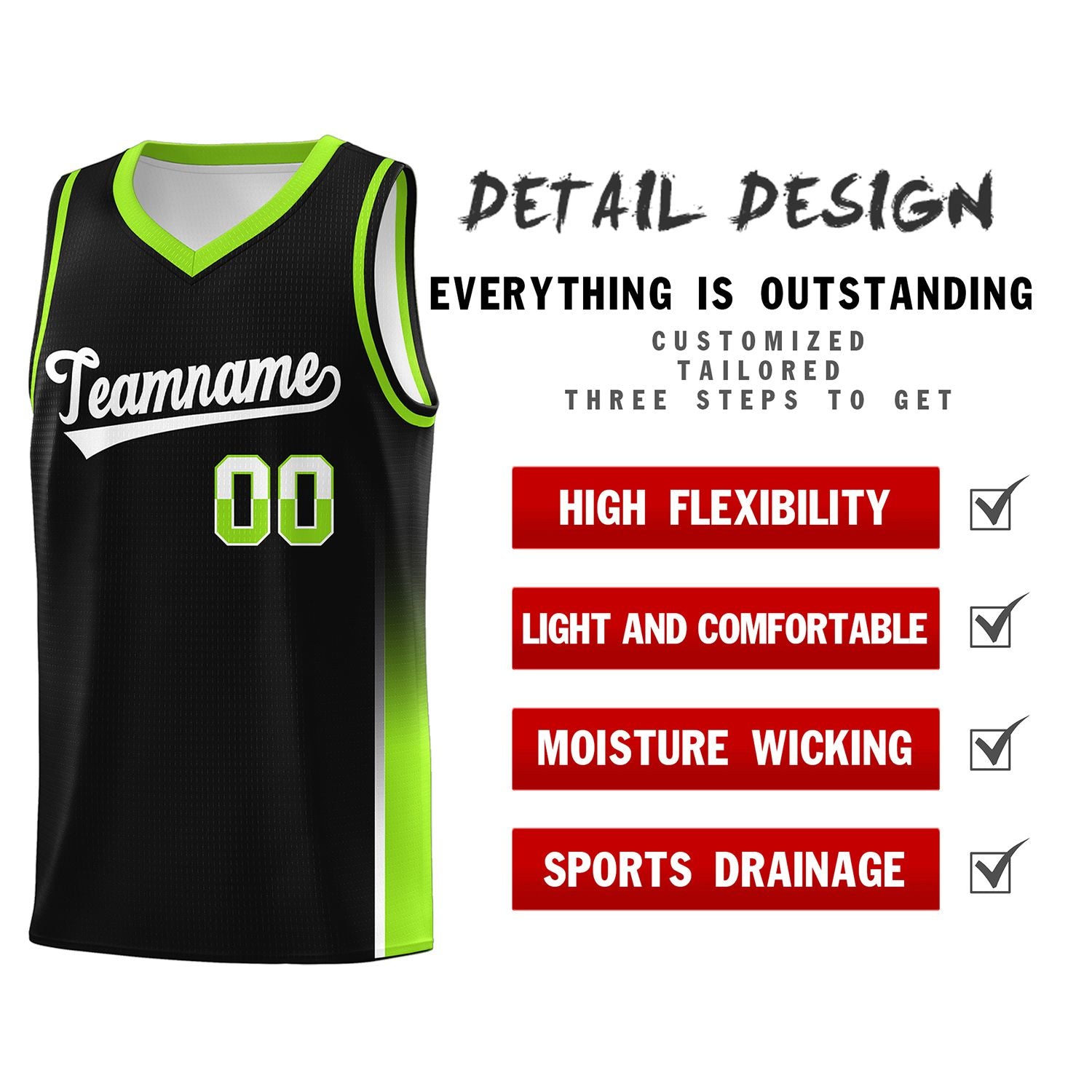 Custom Black White-Neon Green Personalized Two Tone Font Sports Uniform Basketball Jersey