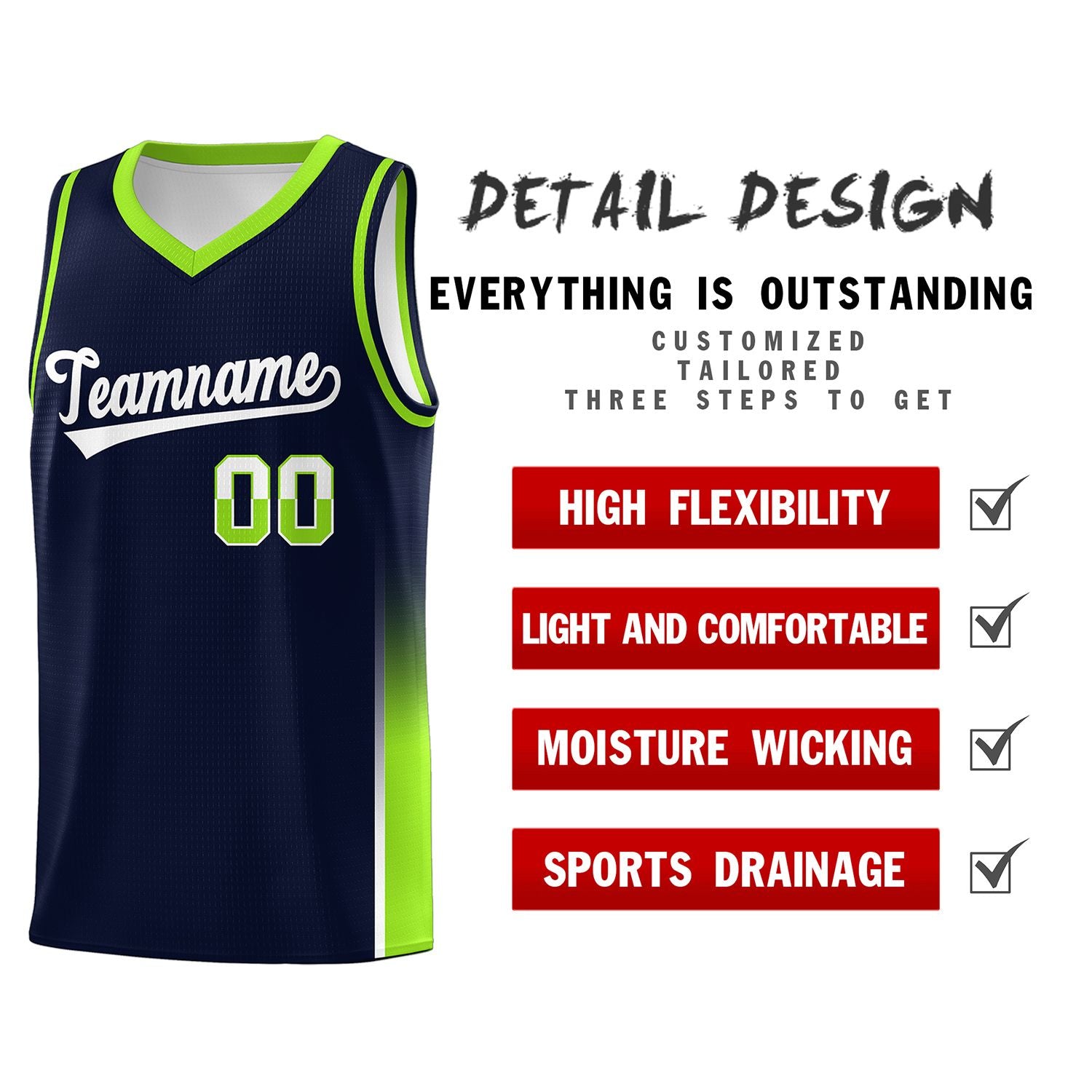 Custom Navy White-Neon Green Personalized Two Tone Font Sports Uniform Basketball Jersey