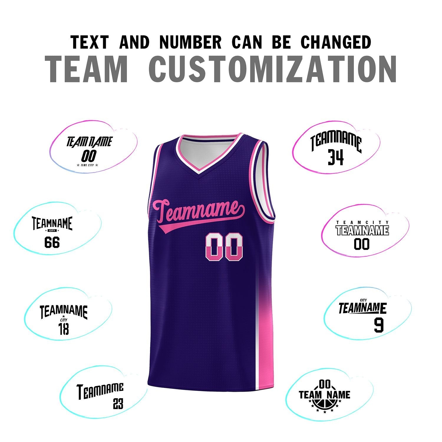 Custom Purple White-Pink Personalized Two Tone Font Sports Uniform Basketball Jersey