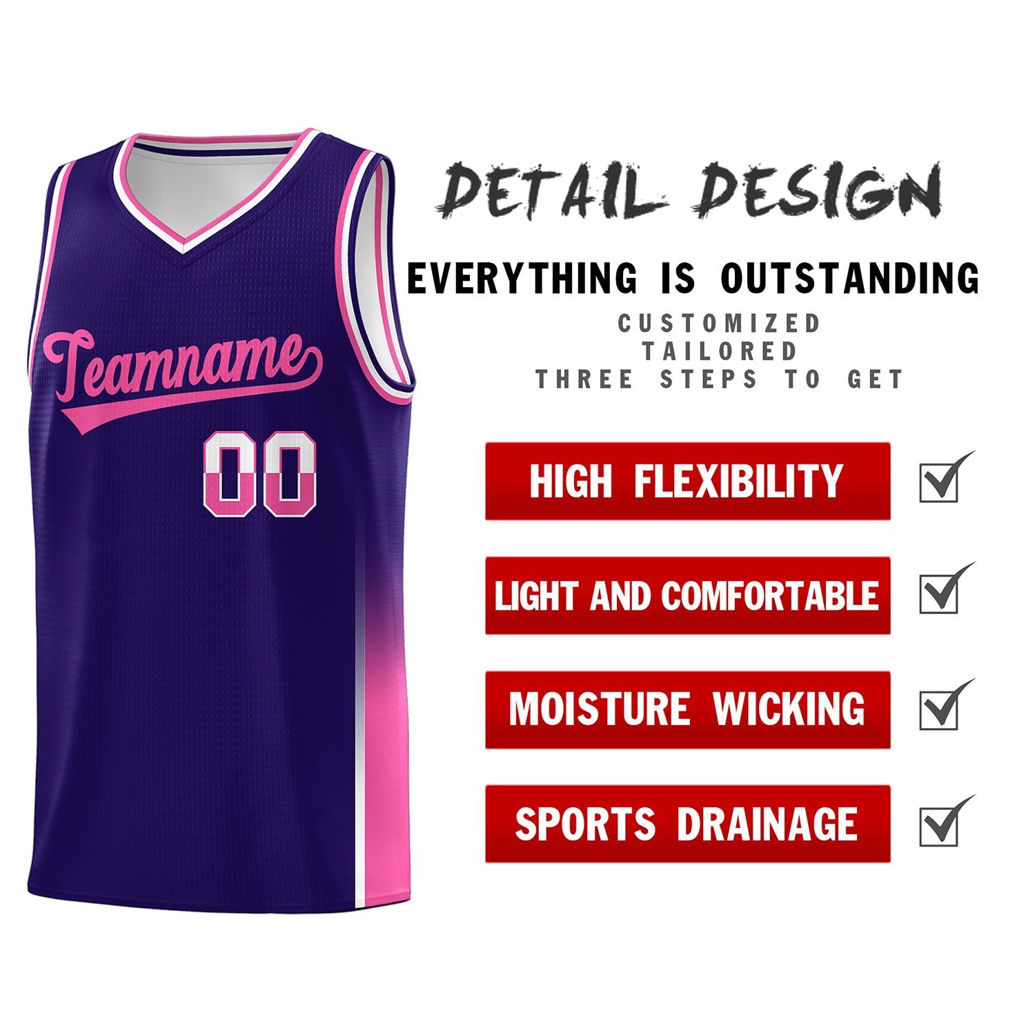 Custom Purple White-Pink Personalized Two Tone Font Sports Uniform Basketball Jersey