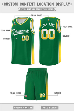 Custom Kelly Green White-Gold Personalized Two Tone Font Sports Uniform Basketball Jersey