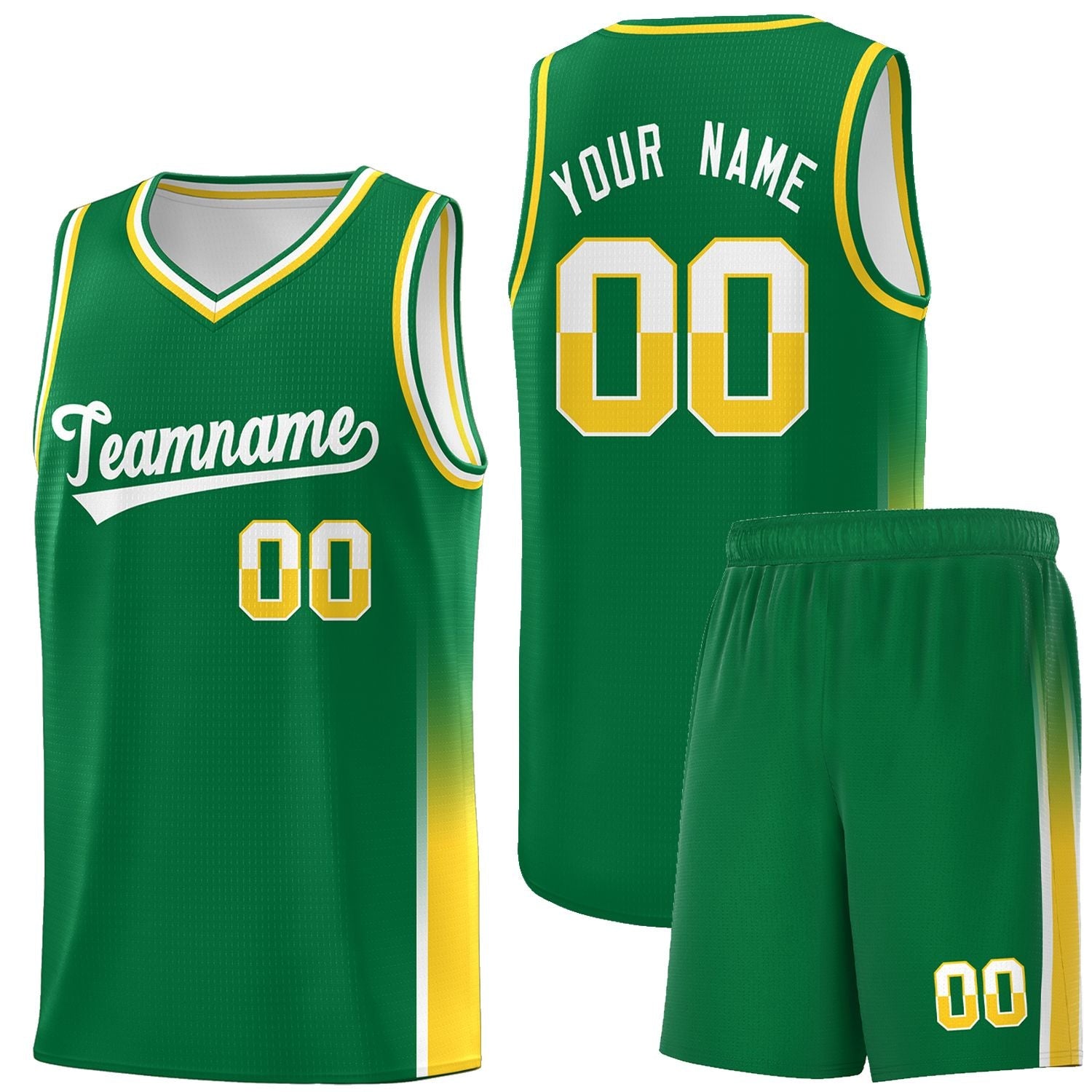 Custom Kelly Green White-Gold Personalized Two Tone Font Sports Uniform Basketball Jersey