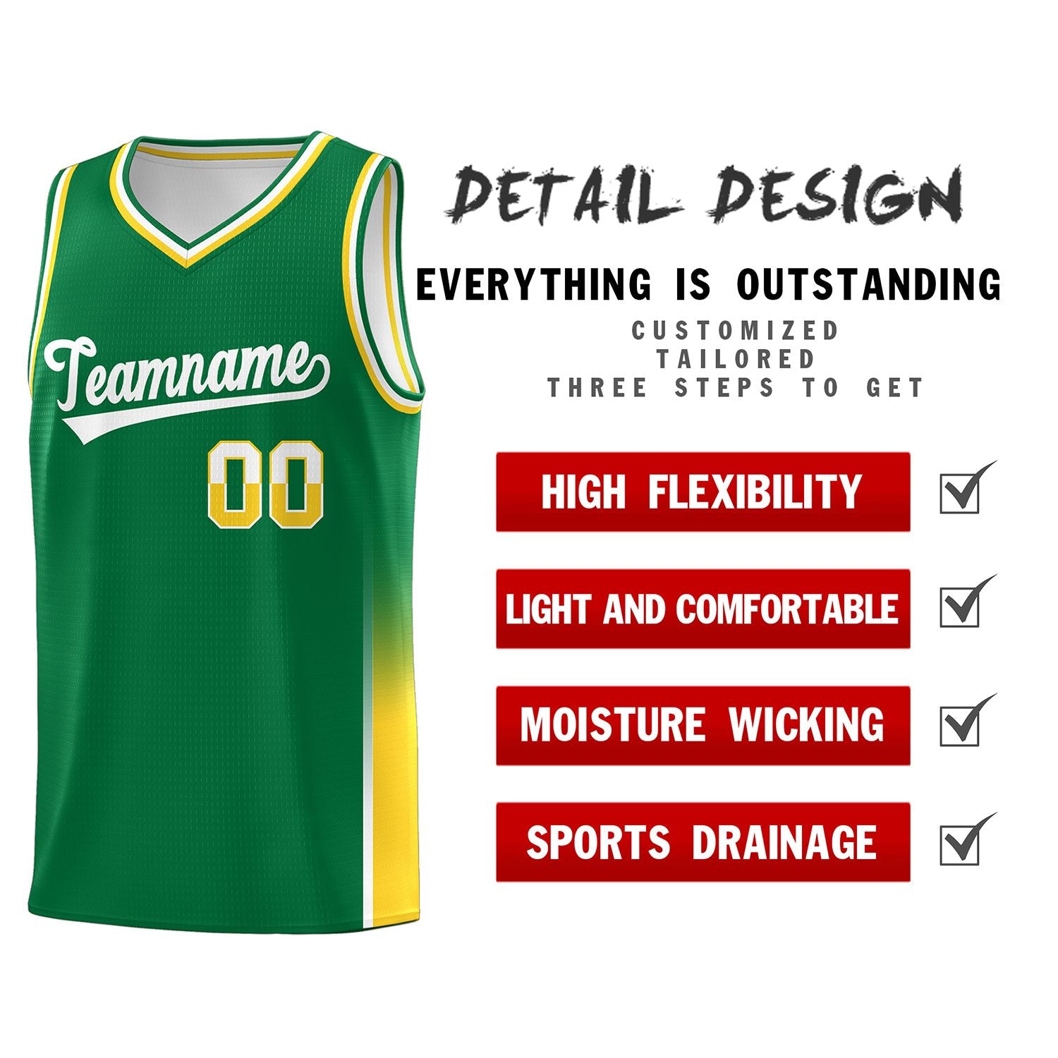 Custom Kelly Green White-Gold Personalized Two Tone Font Sports Uniform Basketball Jersey