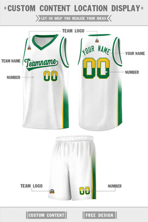 Custom White Gold-Kelly Green Personalized Two Tone Font Sports Uniform Basketball Jersey