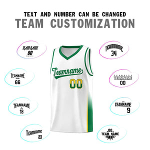 Custom White Gold-Kelly Green Personalized Two Tone Font Sports Uniform Basketball Jersey