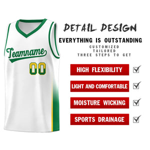 Custom White Gold-Kelly Green Personalized Two Tone Font Sports Uniform Basketball Jersey