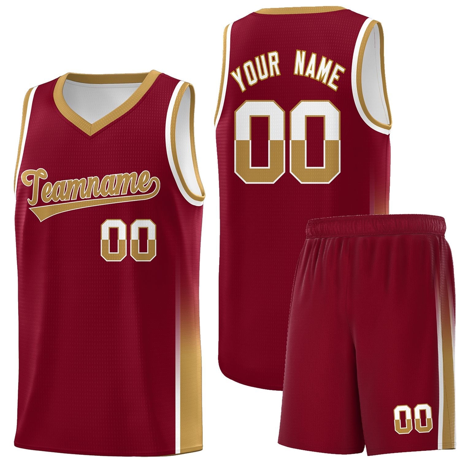 Custom Crimson White-Old Gold Personalized Two Tone Font Sports Uniform Basketball Jersey