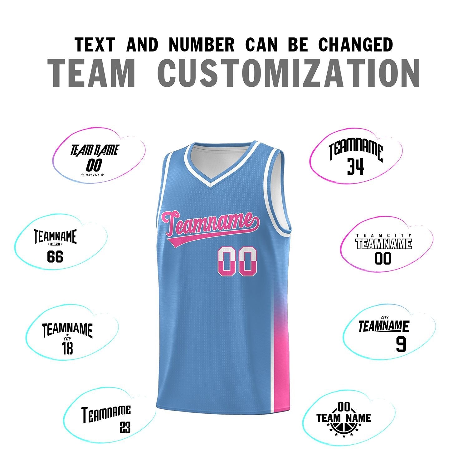 Custom Light Blue White-Pink Personalized Two Tone Font Sports Uniform Basketball Jersey