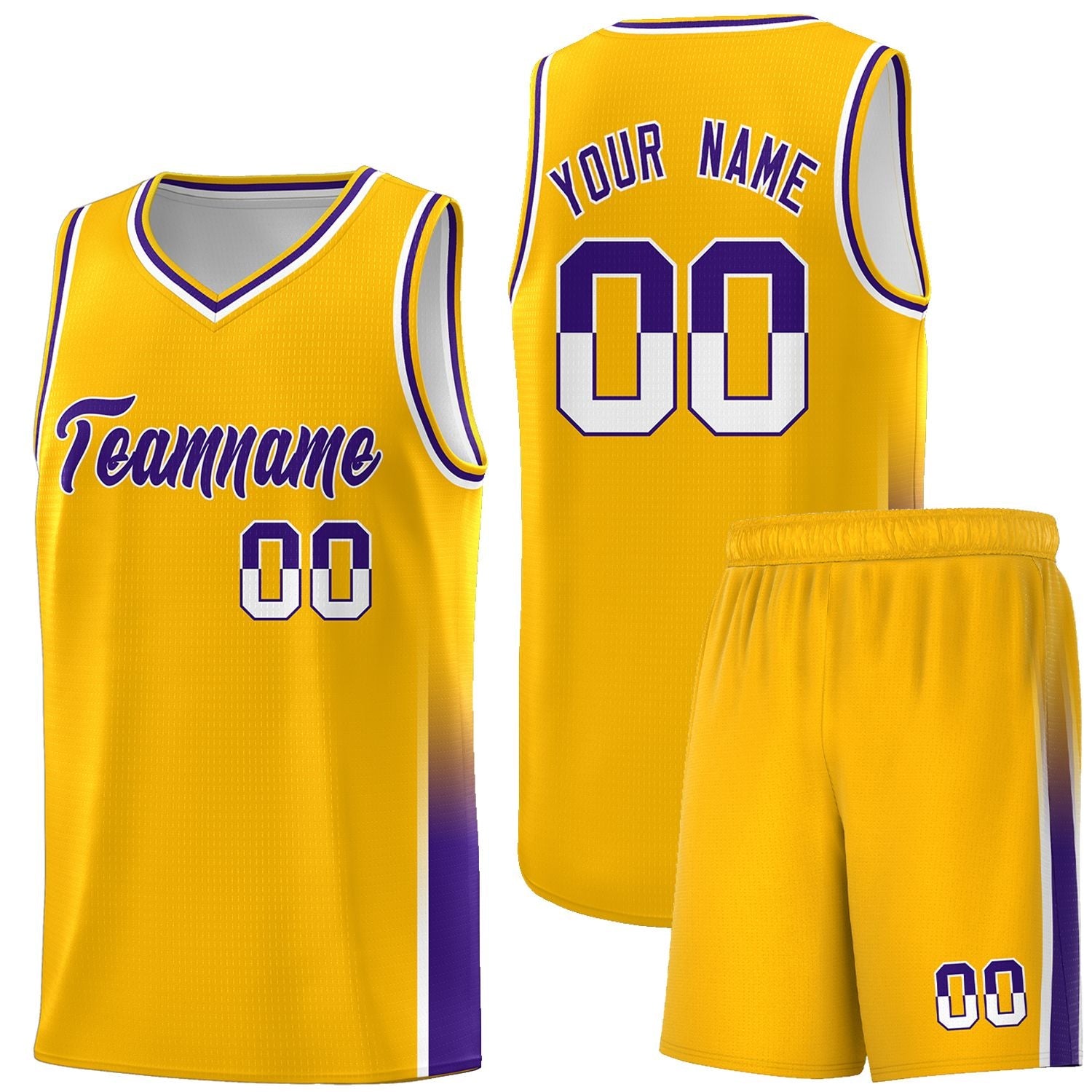 Custom Yellow White-Purple Personalized Two Tone Font Sports Uniform Basketball Jersey