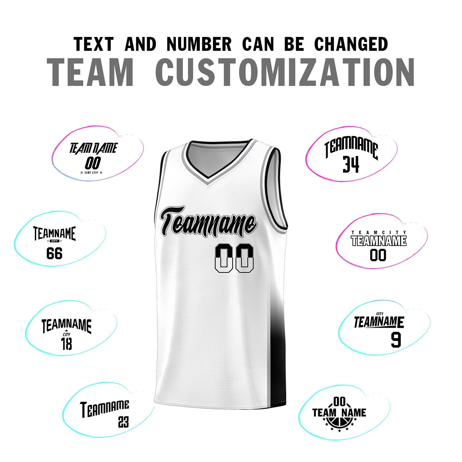 Custom White Gray-Black Personalized Two Tone Font Sports Uniform Basketball Jersey