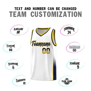 Custom White Yellow-Navy Personalized Two Tone Font Sports Uniform Basketball Jersey