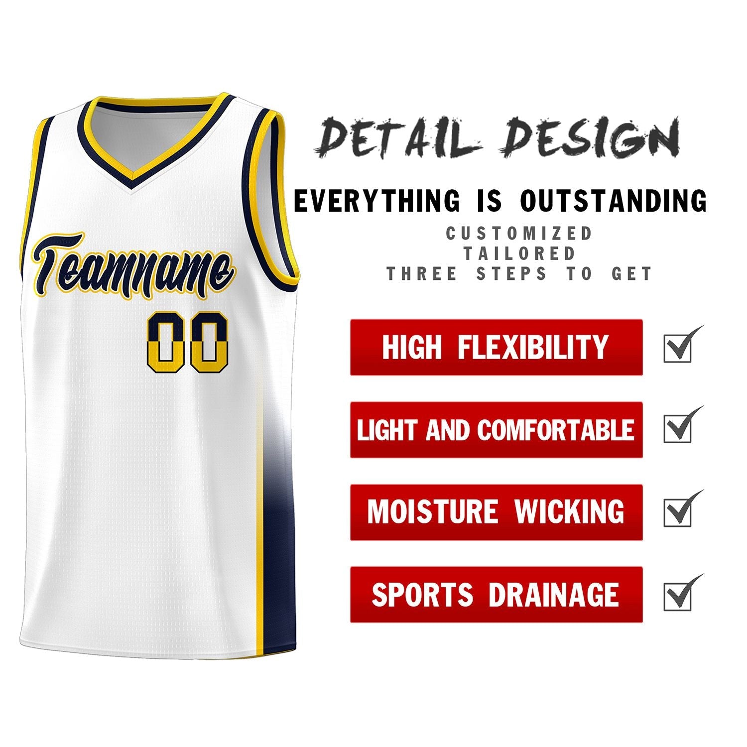 Custom White Yellow-Navy Personalized Two Tone Font Sports Uniform Basketball Jersey