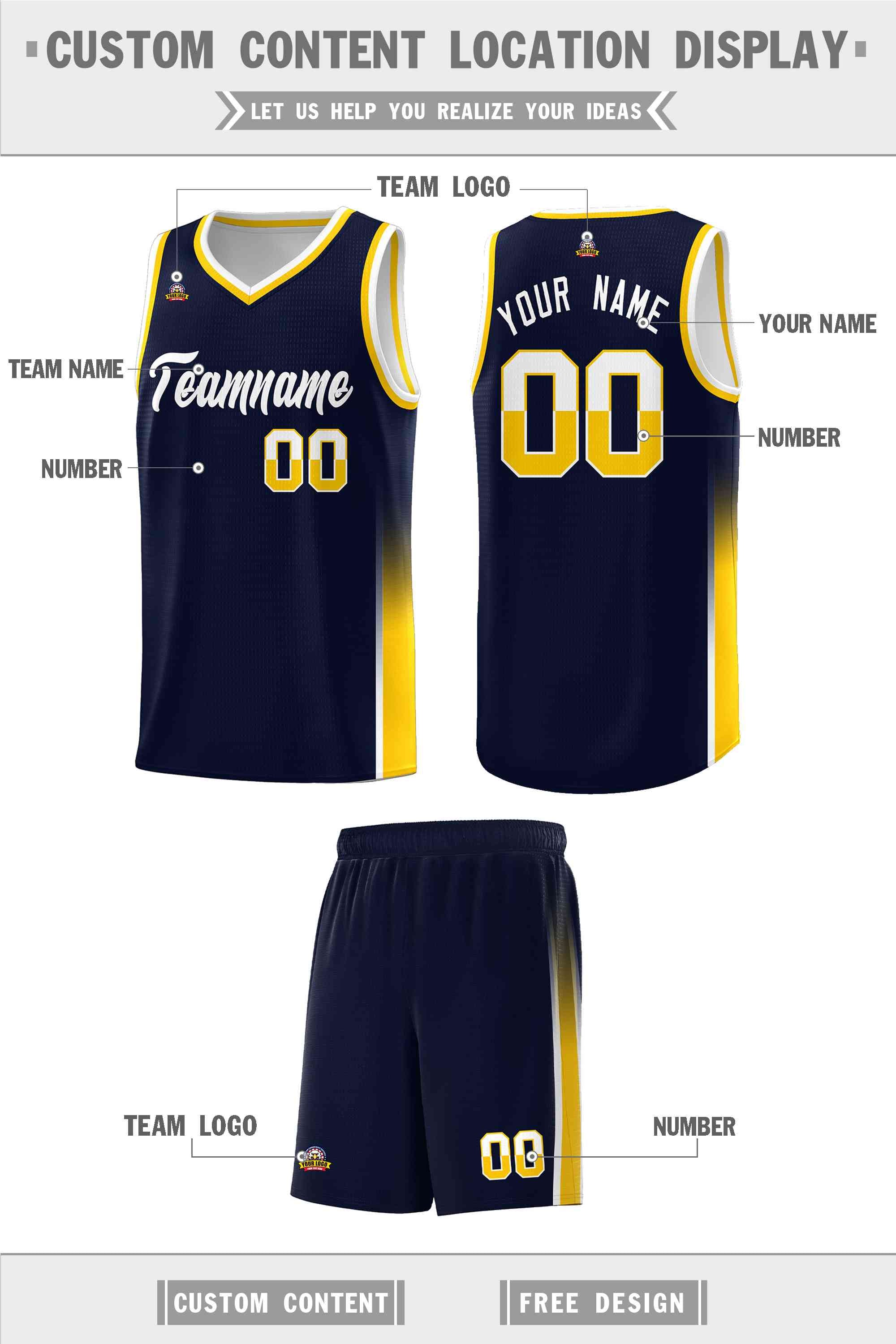 Custom Navy White-Gold Personalized Two Tone Font Sports Uniform Basketball Jersey