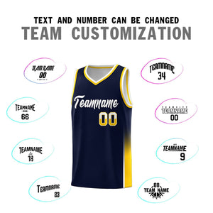 Custom Navy White-Gold Personalized Two Tone Font Sports Uniform Basketball Jersey