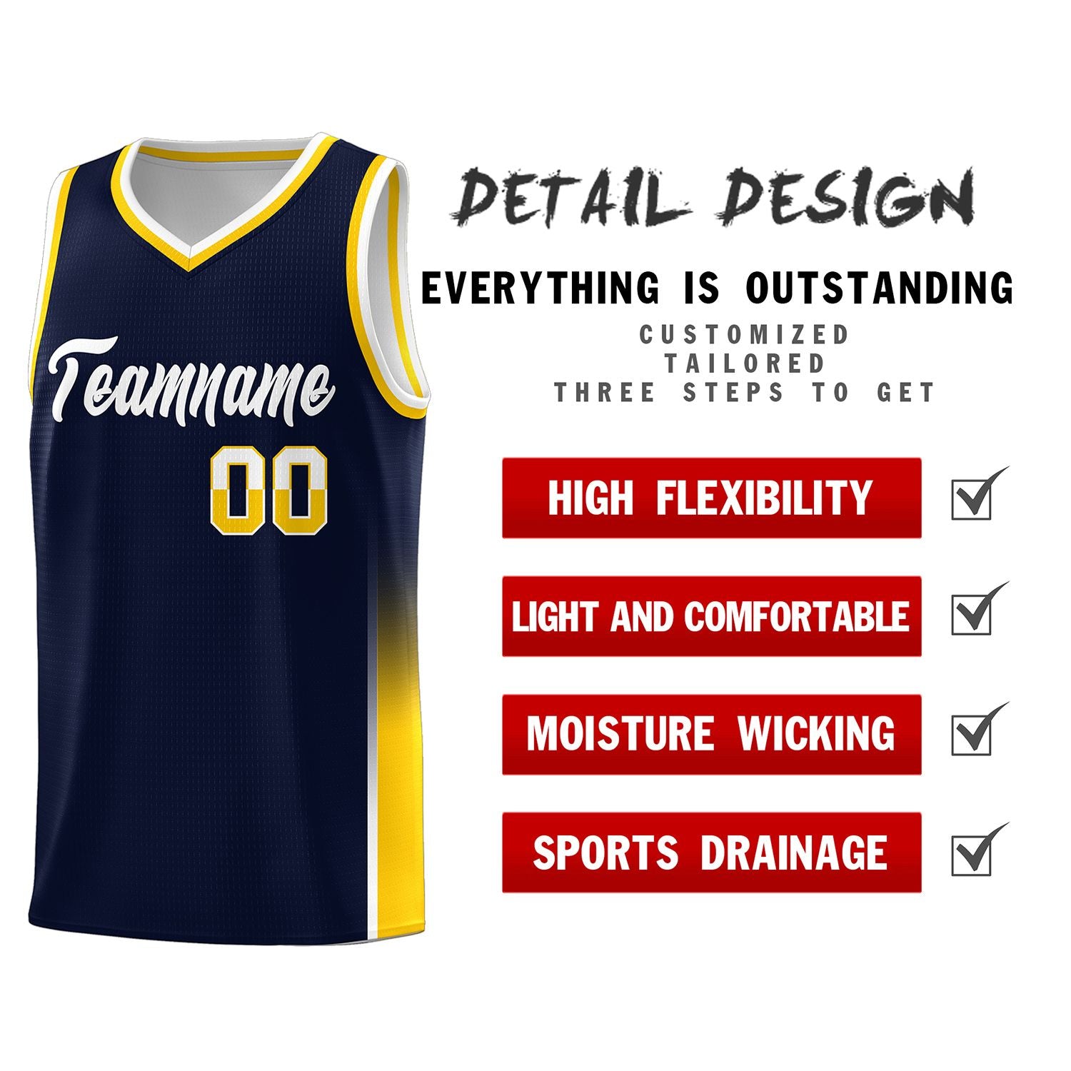 Custom Navy White-Gold Personalized Two Tone Font Sports Uniform Basketball Jersey