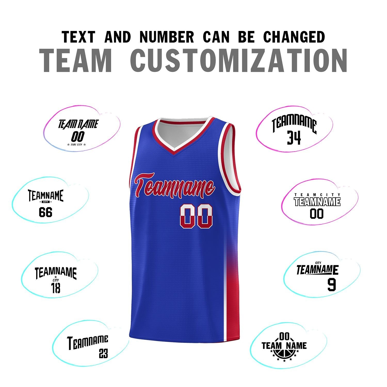 Custom Royal White-Red Personalized Two Tone Font Sports Uniform Basketball Jersey